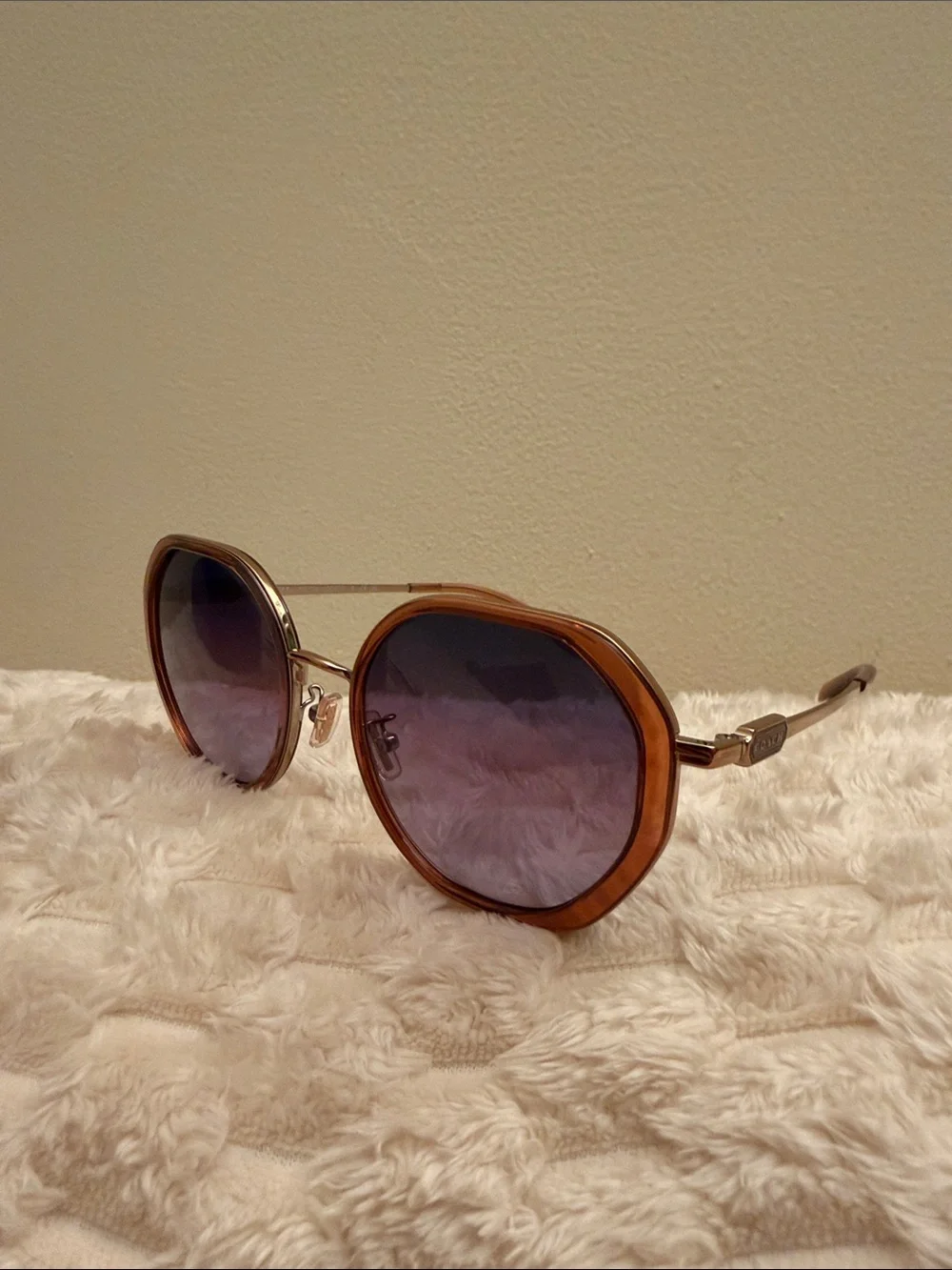 NEW Coach HC7141 CD477 Transparent Amber Sunglasses with Rose Gold Temples